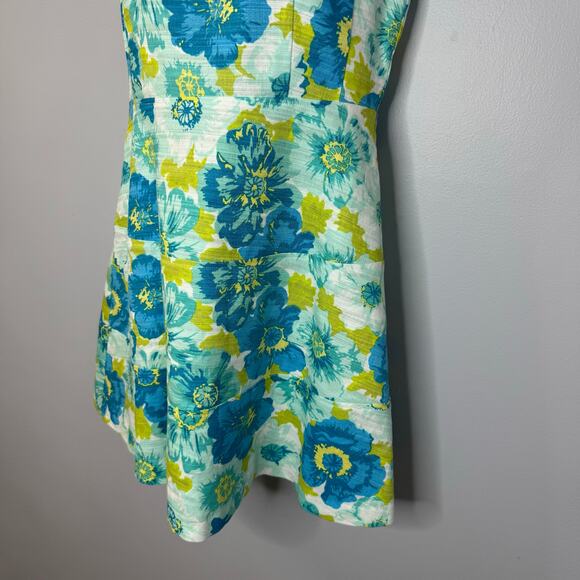 Sail to Sable Flower Basketweave Flit & Flare Mini Dress Linen Blend Blue Sz 6 - Picture 5 of 16